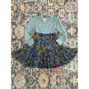 Mimi & Maggie Dress Girls 6X Blue Floral Tiered Crochet Boho EUC